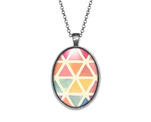 Collier Cabochon, Triangles "Couleurs Heureuses" argenté  (ref.4a)