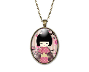 Collier Cabochon, Kokeshi "Kokeshi Rose" bronze (ref.38)