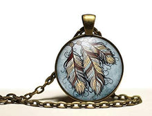 Charger l&#39;image dans la galerie, -Collier cabochon, collier illustré &quot;l&#39;attrape rêves&quot;,  bronze (ref.69-1)