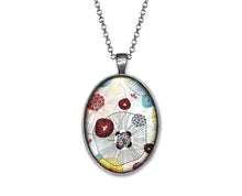 Charger l&#39;image dans la galerie, Collier Cabochon Fleur &quot;Fleurs abstraites&quot;, argenté (ref.21a)