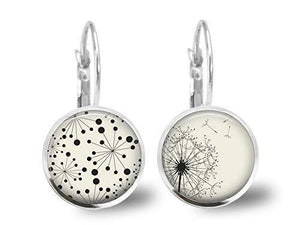 Boucles d'oreilles Cabochon Ciseaux, "pissenlits", argenté (ref.91a