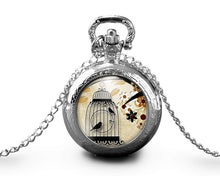 Charger l&#39;image dans la galerie, Montre gousset  Oiseau, cage &quot;La cage à oiseaux&quot;    argenté (ref.39a)