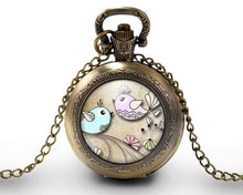 Charger l&#39;image dans la galerie, Montre gousset collier petite fille, &quot;fleurs pastel&quot;, bronze (ref.85)