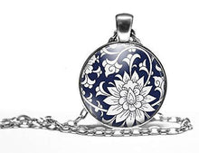 Charger l&#39;image dans la galerie, Collier cabochon, collier de fleurs illustrées &quot;Fleurs bleues&quot;,