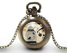 Charger l&#39;image dans la galerie, Montre gousset  Oiseau, cage &quot;La cage à oiseaux&quot;     bronze (ref.39)