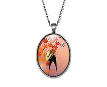 Charger l&#39;image dans la galerie, Collier Cabochon Chat &quot;automne&quot;, argenté (ref.28a)