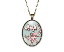 Charger l&#39;image dans la galerie, Collier Cabochon, Papillon &quot;Papillon Rose&quot; bronze (ref.44)