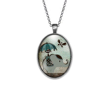 Charger l&#39;image dans la galerie, Collier Cabochon Eléphant &quot;Le Chat Et L&#39;éléphant&quot;, argenté (ref.25a)