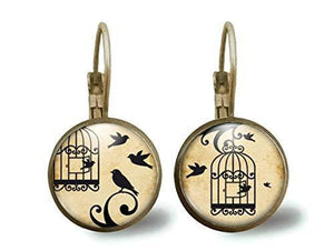boucles d'oreilles cabochon "Ouvre la cage", argenté (ref.42)