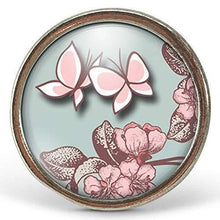 Charger l&#39;image dans la galerie, Bague Cabochon, Papillon &quot;Papillon Rose&quot; -   argenté (ref.44a)
