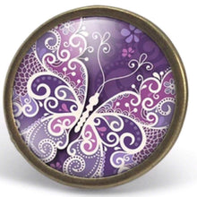 Charger l&#39;image dans la galerie, Bague Cabochon - Papillon &quot;Papillon Violet&quot;, bronze (ref.43)