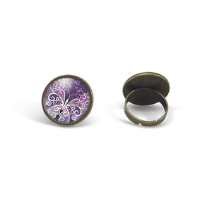 Bague Cabochon - Papillon "Papillon Violet", bronze (ref.43)
