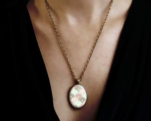 Collier Fleurs Cabochon "Fleurs Japonaises" -   Bronze (ref.16)