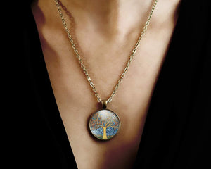 Collier Cabochon, Collier illustré Klimt "l'Arbre de la Vie", bronze (ref.59)