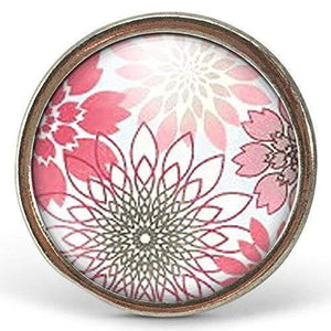 Bague Cabochon - Fleur "Fleurs roses" , argenté (ref.9a)