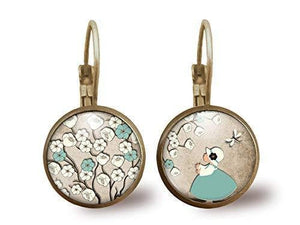 Boucles d'oreilles Cabochon "printemps", bronze (ref.83)