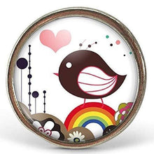 Charger l&#39;image dans la galerie, Bague cabochon, bague oiseau illustré, &quot;l&#39;oiseau&quot;,   argenté (ref.84a)