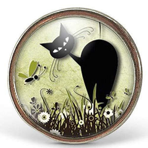 Bague Cabochon "Le Chat Dans Le Pré", argenté (ref.701a)