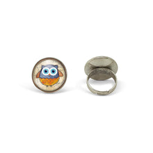 Charger l&#39;image dans la galerie, Bague Cabochon &quot;La Chouette Estampillée&quot;, argenté (ref.87a)