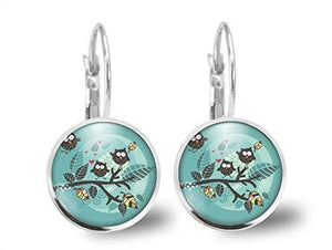 Boucles d'oreilles Cabochon Hibou "Les Chouettes" argenté (ref.46a)