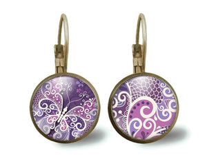 boucles d'oreilles cabochon "papillon violet" (ref.43)