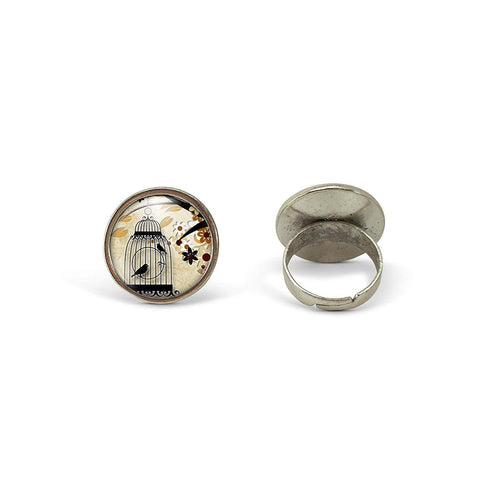 Bague Cabochon - Oiseau, Cage 
