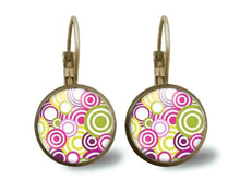 Charger l&#39;image dans la galerie, boucles d&#39;oreilles cabochon &quot;Les années 70&quot;, bronze (ref.3)