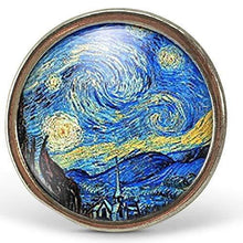 Charger l&#39;image dans la galerie, Bague Cabochon - Van Gogh &quot;La Nuit Étoilée&quot;, argenté (ref.15a)