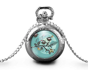 Montre gousset  Hibou "Les Chouettes"     argenté (ref.46a)
