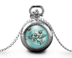Montre gousset  Hibou "Les Chouettes"     argenté (ref.46a)