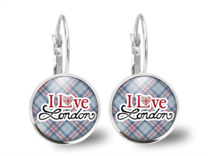 Boucles d'oreilles Cabochon, Londres "i Love London"  argenté (ref.36a)