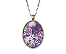 Charger l&#39;image dans la galerie, Collier Cabochon Papillon &quot;Papillon Violet&quot;       bronze (ref.43)