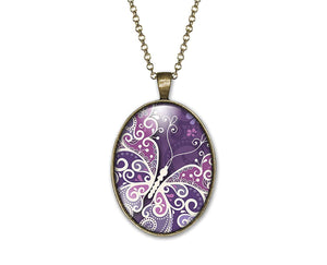 Collier Cabochon Papillon "Papillon Violet"       bronze (ref.43)