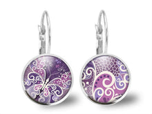 Charger l&#39;image dans la galerie, Boucles d&#39;oreilles Papillon Cabochon &quot;Papillon Violet&quot;, Argent (ref.43a)