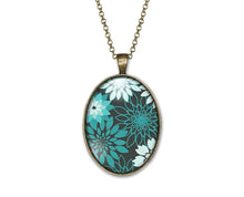 Charger l&#39;image dans la galerie, Collier Cabochon Fleur &quot;Les Fleurs Vertes&quot;    bronze (ref.7)