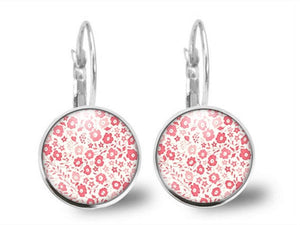 Boucles d'oreilles Fleurs Cabochon "Liberté Rose", argenté (ref.12a)