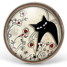 Charger l&#39;image dans la galerie, Bague Cabochon - Chat, Fleur &quot;Le Chat dans la prairie&quot;, argenté (ref.32a)