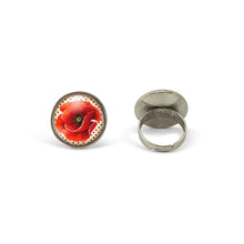 Charger l&#39;image dans la galerie, Bague Cabochon &quot;joli Coquelicot&quot;, argenté (ref.89a)