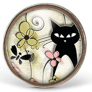 Bague Cabochon "Le Chat printanier", argenté (ref.71-1a)