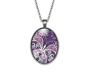Collier Cabochon Papillon "Papillon Violet"  ,     argenté (ref.43a)