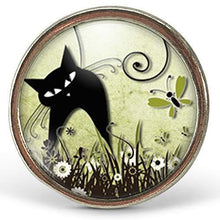 Charger l&#39;image dans la galerie, Bague Cabochon &quot;Le Chat Dans Le Pré&quot;, argenté (ref.70a)
