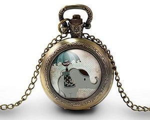 Montre gousset  Eléphant "le chat et l'éléphant"    bronze (ref.25)