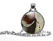 Charger l&#39;image dans la galerie, Collier cabochon, collier illustré &quot;nuit noire&quot;,   argenté (ref.55a)