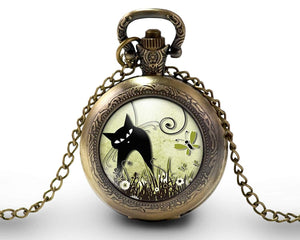 Montre gousset "le chat dans le pré", bronze (ref.703)