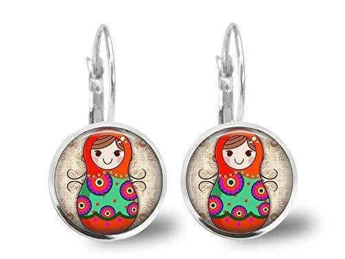 Boucles d'oreilles cabochon, boucles d'oreilles illustrées par matryoshka, 