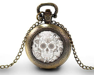 Montre gousset "Crâne noir et blanc",  bronze (ref.62)