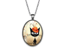 Charger l&#39;image dans la galerie, Collier Chat Cabochon &quot;Le Chat Avec Le Chapeau&quot; argenté  (ref.29a)