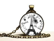 Charger l&#39;image dans la galerie, Collier cabochon, collier illustré &quot;Paris&quot;,   bronze (ref.90)