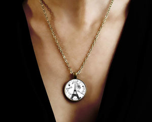 Collier cabochon, collier illustré "Paris",   bronze (ref.90)