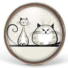 Charger l&#39;image dans la galerie, Bague Cabochon illustrée &quot;Les Deux Chats&quot;, argenté (ref.77a)